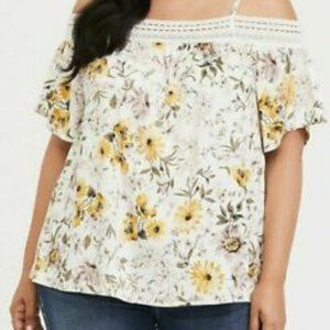 Torrid Floral Print Lace Cold Shoulder Top